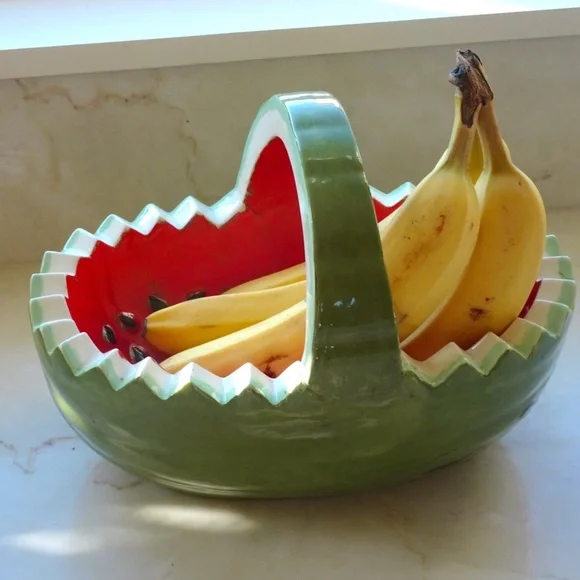 Ceramic Summer Watermelon Fresh Fruit Vegan Display Basket - Picture 3 of 6